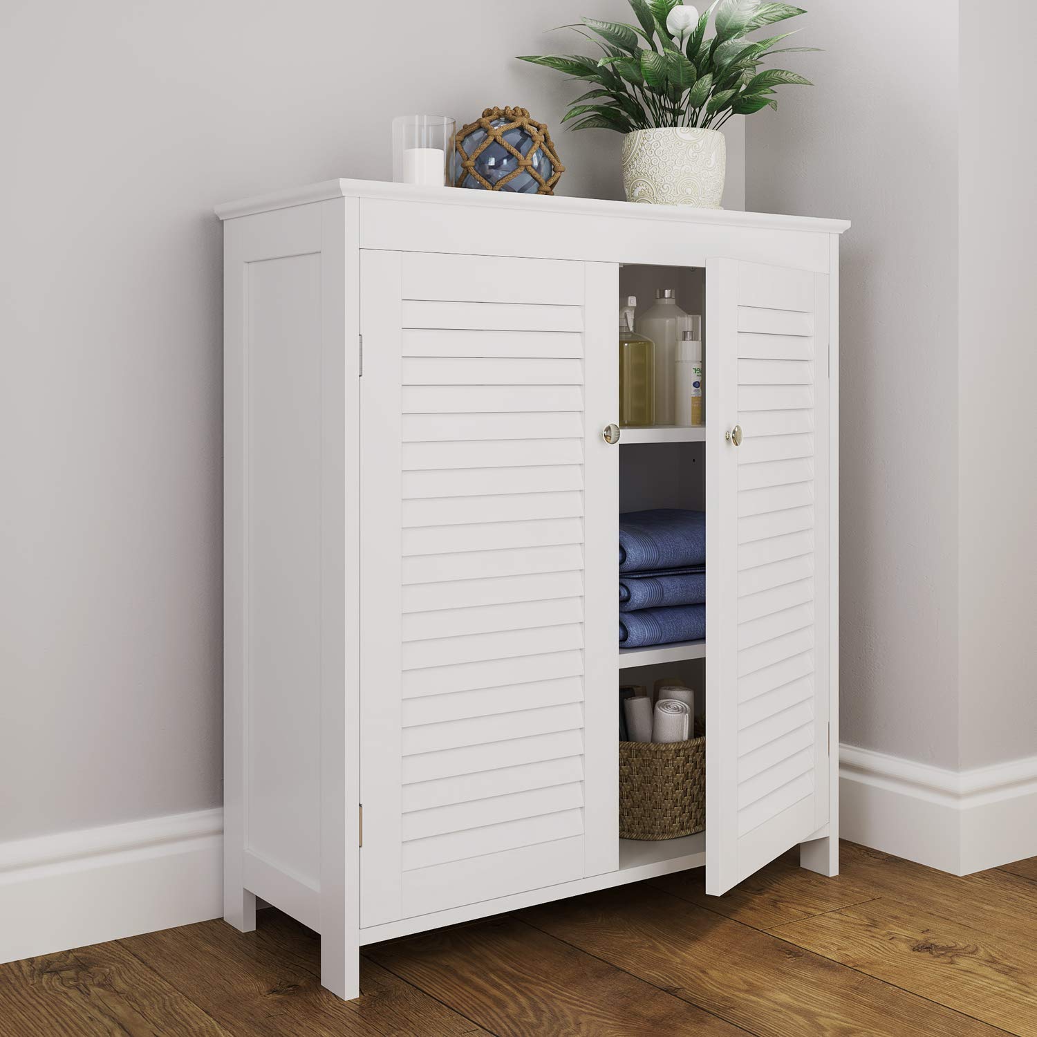 RiverRidge Ellsworth White Two-Door Floor Cabinet - Freestanding Storage Cabinet for Living Room, Bedroom, or Office Organization