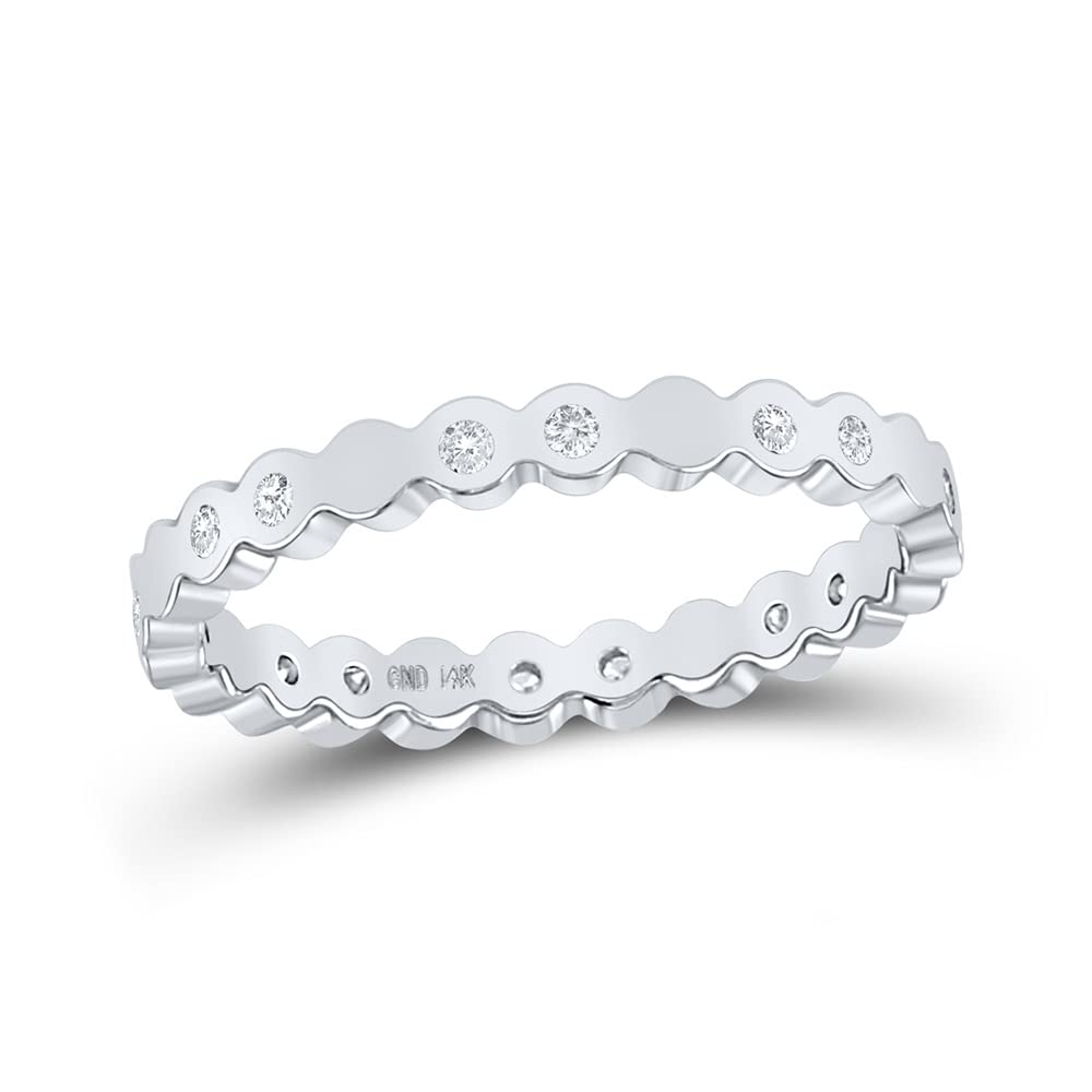 14K White Gold Women's Round Diamond Machine-Set Band Ring - 1/8 CTTW - Elegant Wedding, Anniversary & Everyday Jewelry Gift for Her
