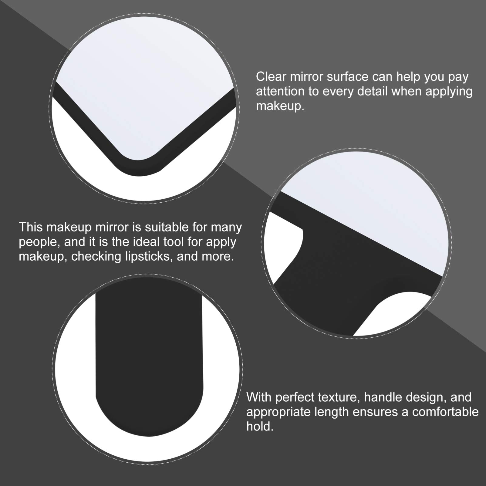 KALLORY Double-Sided Handheld Makeup Mirror with Handle - Round Cosmetic Mirror for Travel, Salon & Home Use (Black) | Portable Vanity Mirror for Makeup Application, Hair Styling & Personal Grooming