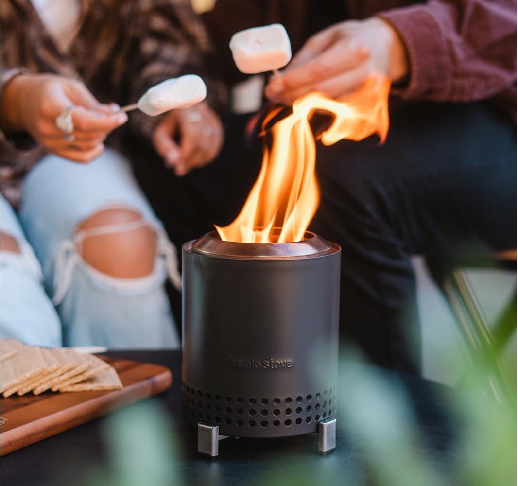 Solo Stove Mesa Firepit - Compact & Smokeless Outdoor Fire Pit for Camping, Backyard, and Patio - Stainless Steel Silver (SSMESA FG ASH) - Perfect for Gatherings, S'mores & Relaxing Evenings