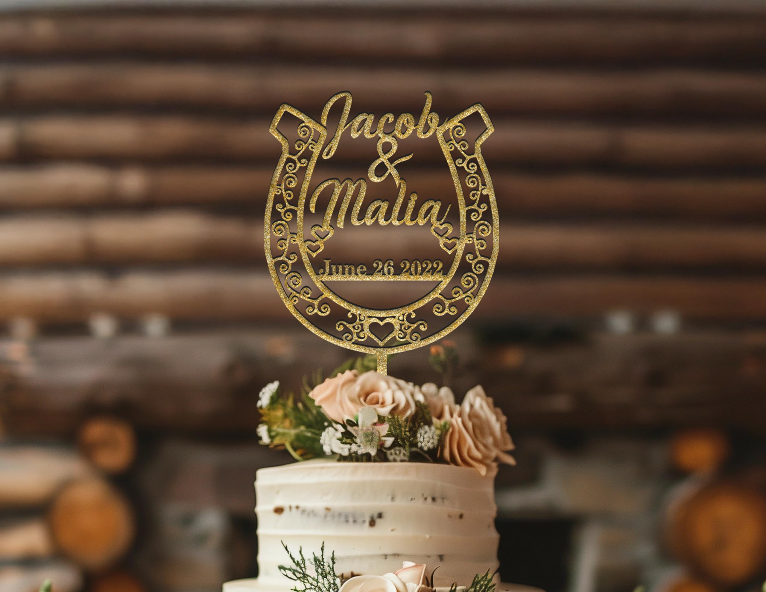 Personalized Horseshoe Cake Topper - Rustic Cowboy & Cowgirl Wedding Cake Decor - Custom Anniversary, Birthday & Quinceañera Cake Sign - Perfect for Western Themed Parties, Country Weddings & Special Celebrations