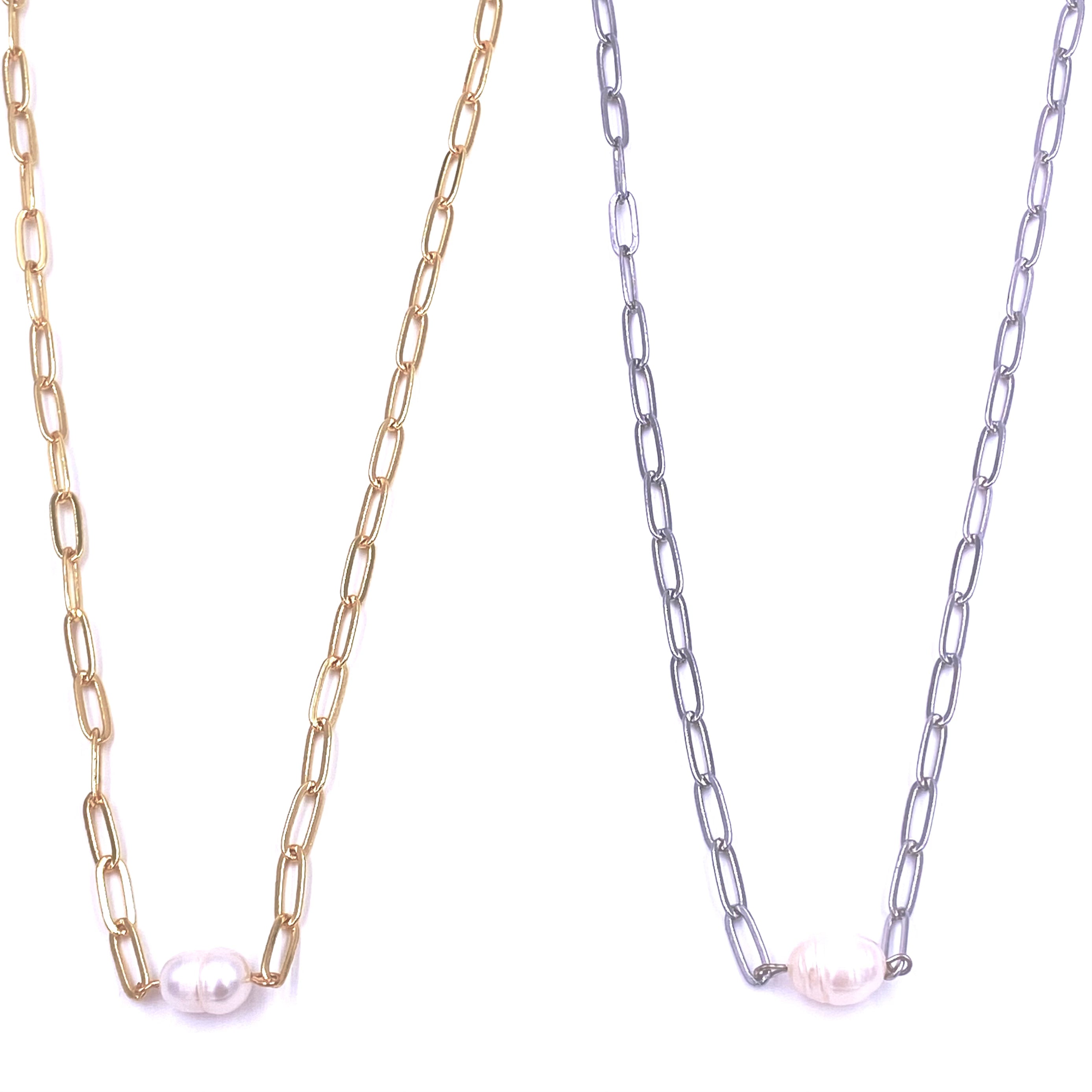 Ashley Gold Stainless Steel Single Pearl Design Link Chain Necklace - Elegant Jewelry for Women, Perfect for Parties, Weddings & Everyday Wear