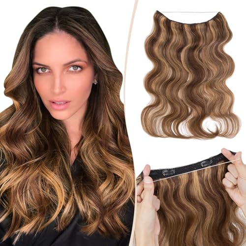 wavy-medium brown mixed dark blonde #4&27