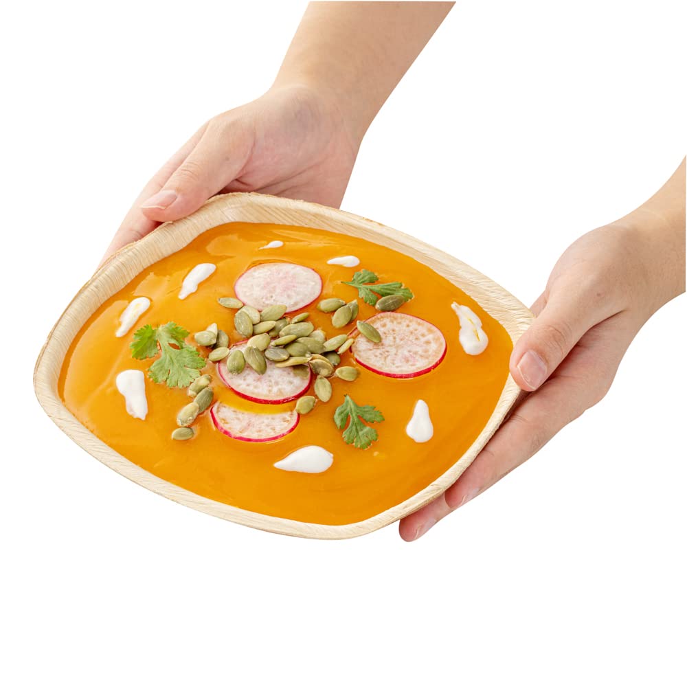 Restaurantware Midori 20oz Large Square Palm Leaf Bowls - 100-Pack Microwave & Freezer Safe Sustainable Areca Palm Bowls for Soup, Salad, Hot & Cold Foods - Perfect for Restaurants, Catering & Eco-Friendly Parties