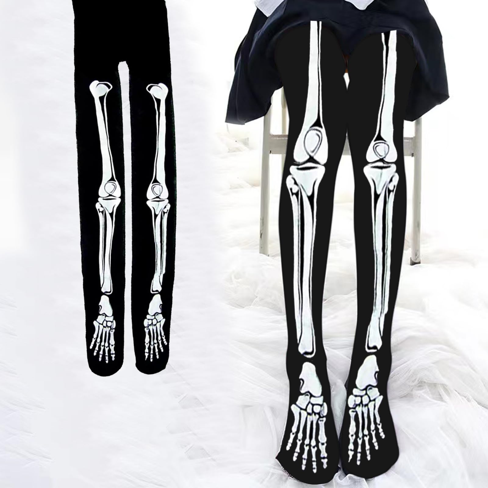 Zombie Skeleton Tights - Black Halloween Leggings for Costume & Cosplay