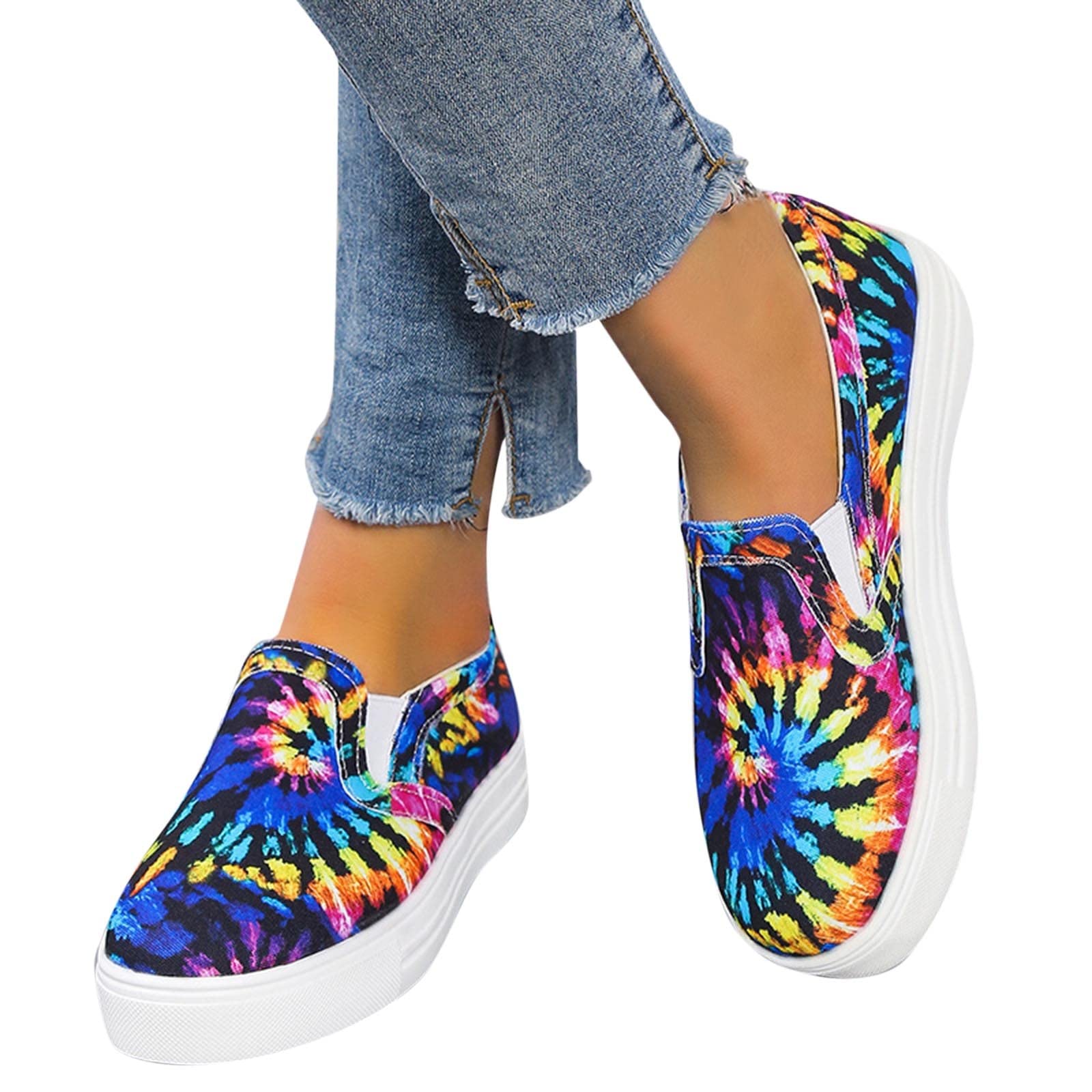 Women's Comfortable Dressy Flats - Wide Width Casual Canvas Shoes with Arch Support, Graffiti Print for Walking | Perfect for Office, Travel & Everyday Wear