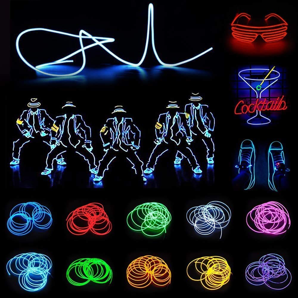 JIGUOOR 9.8ft EL Wire Battery Pack - Bright 360° Illumination Neon Light Strip for DIY, Party, Halloween & Christmas Decorations (3m Pink) - Perfect for Night Clubs, Rave Parties, Home Decor & Costume Accessories