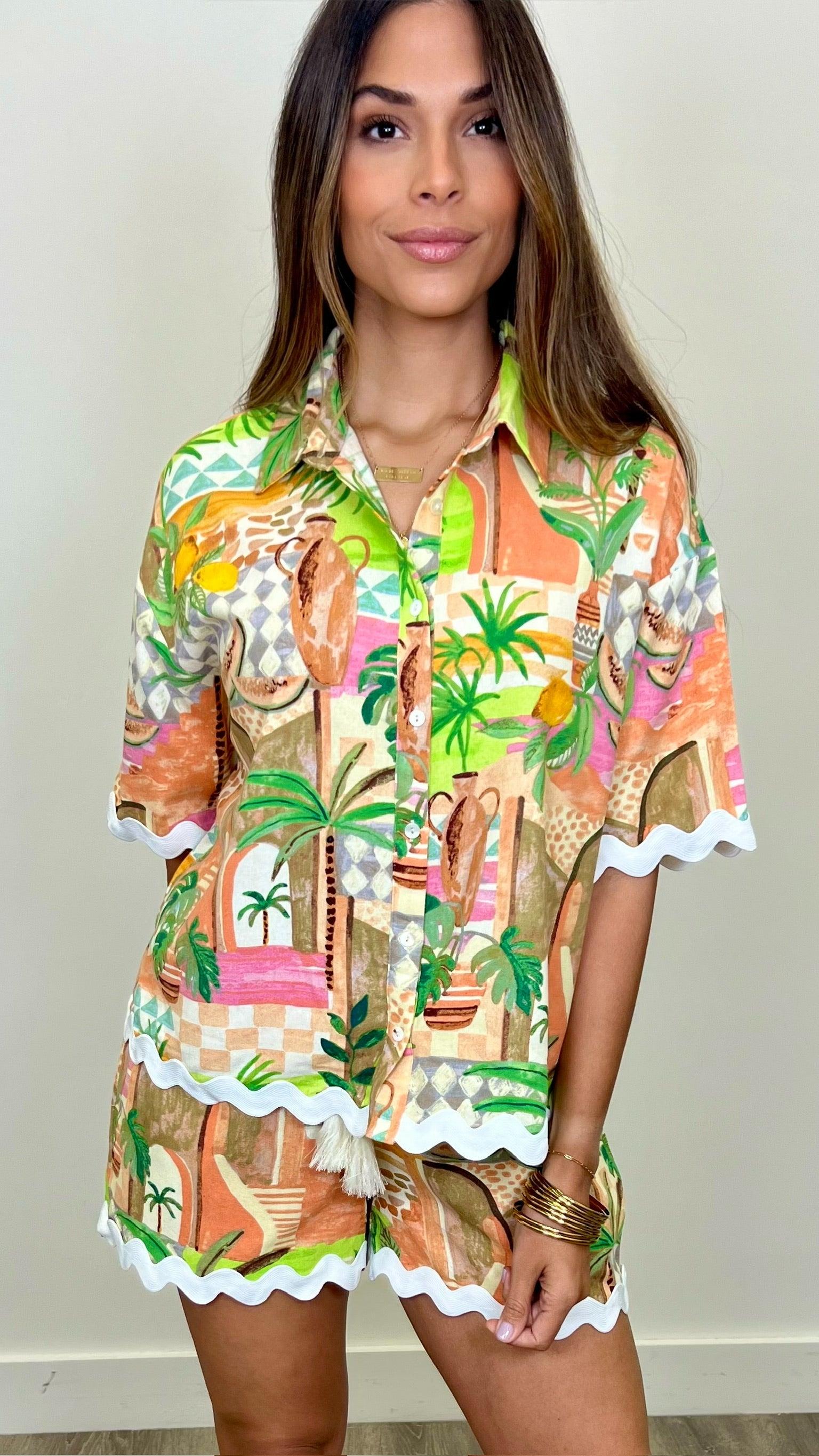 Oddi Cancun Tropical Short Set for Women - Stylish Summer Beach Outfit, Vacation Wear, Poolside Lounge Set