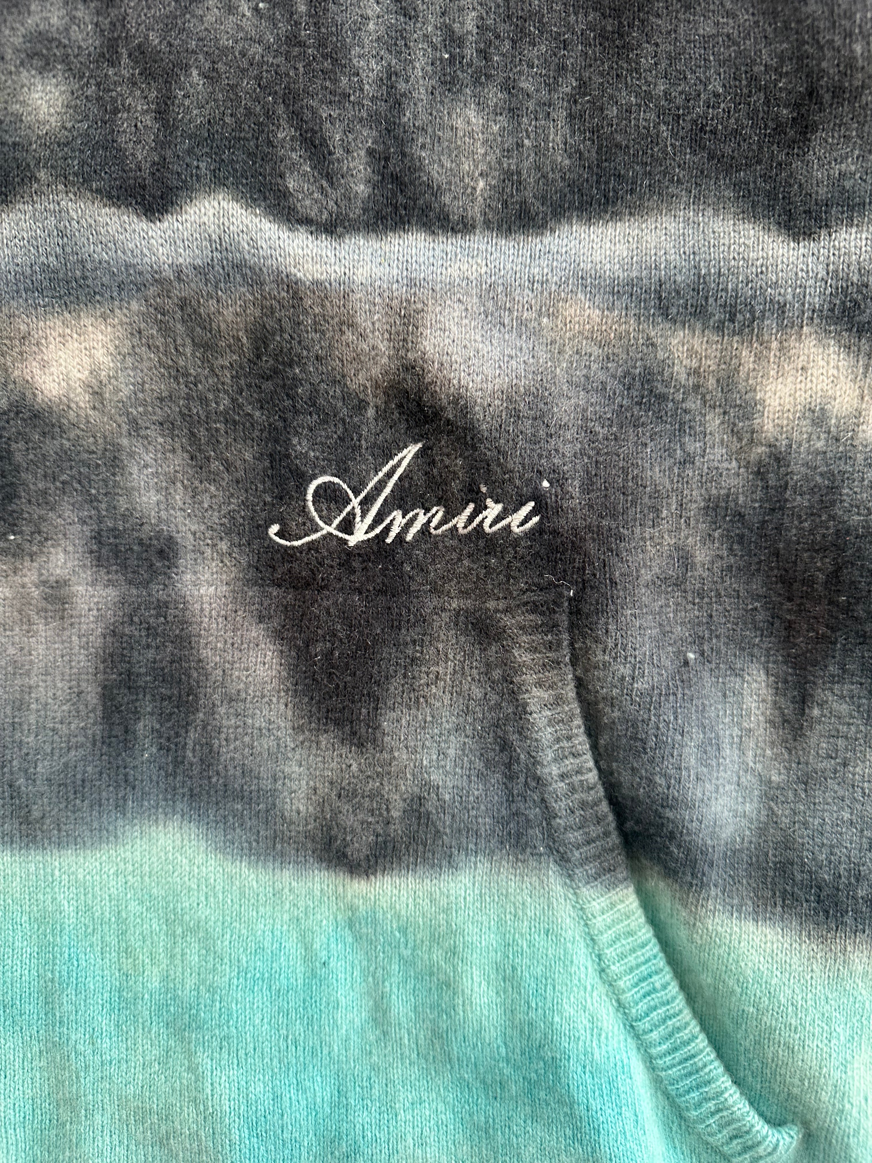 Amiri Black & Blue Tie Dye Cashmere Distressed Hoodie - Luxury Men's Streetwear for Casual Wear & Urban Fashion