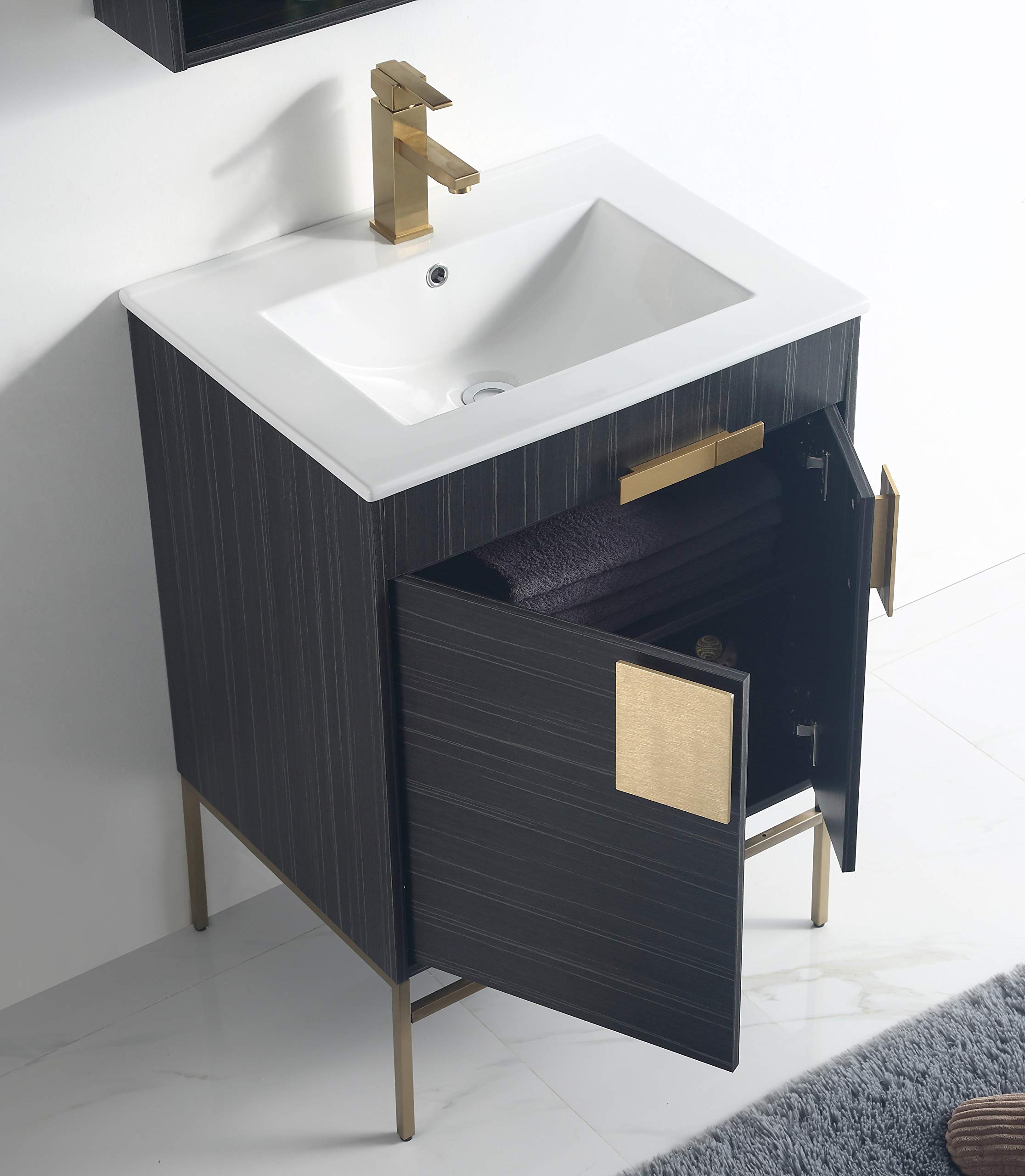 24 Inch Minimalist Bathroom Vanity with Sink - Modern Dawn Gray Finish for Small Bathrooms | Space-Saving Design for Apartments & Powder Rooms