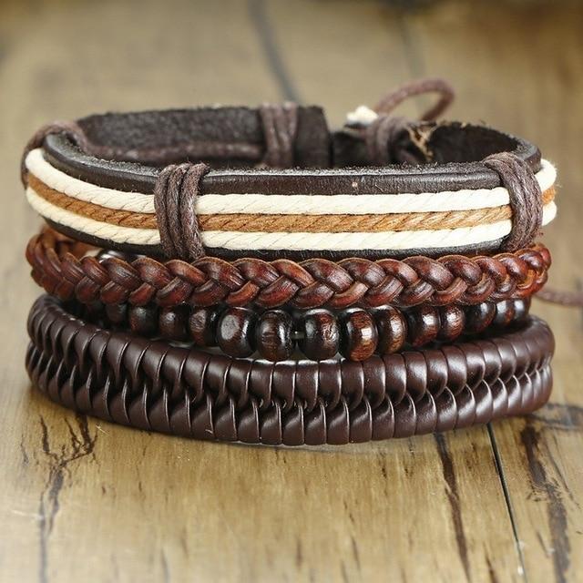 Genuine Leather Bracelet Set for Men & Women - Brown Handmade Leather Bracelets - Boho Chic Jewelry Gift for Everyday Wear & Casual Outfits