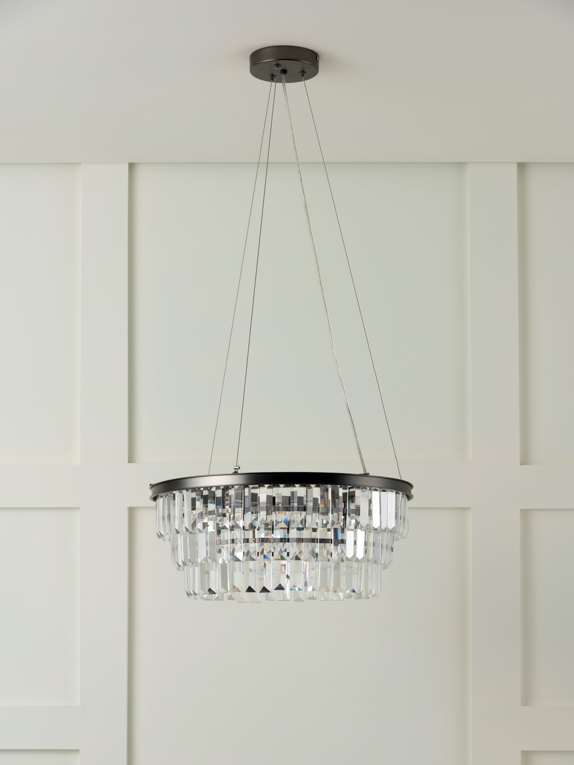 Alila 5-Light Graphite Silver Tiered Crystal Glass Chandelier - Elegant Dining Room & Living Room Lighting Fixture