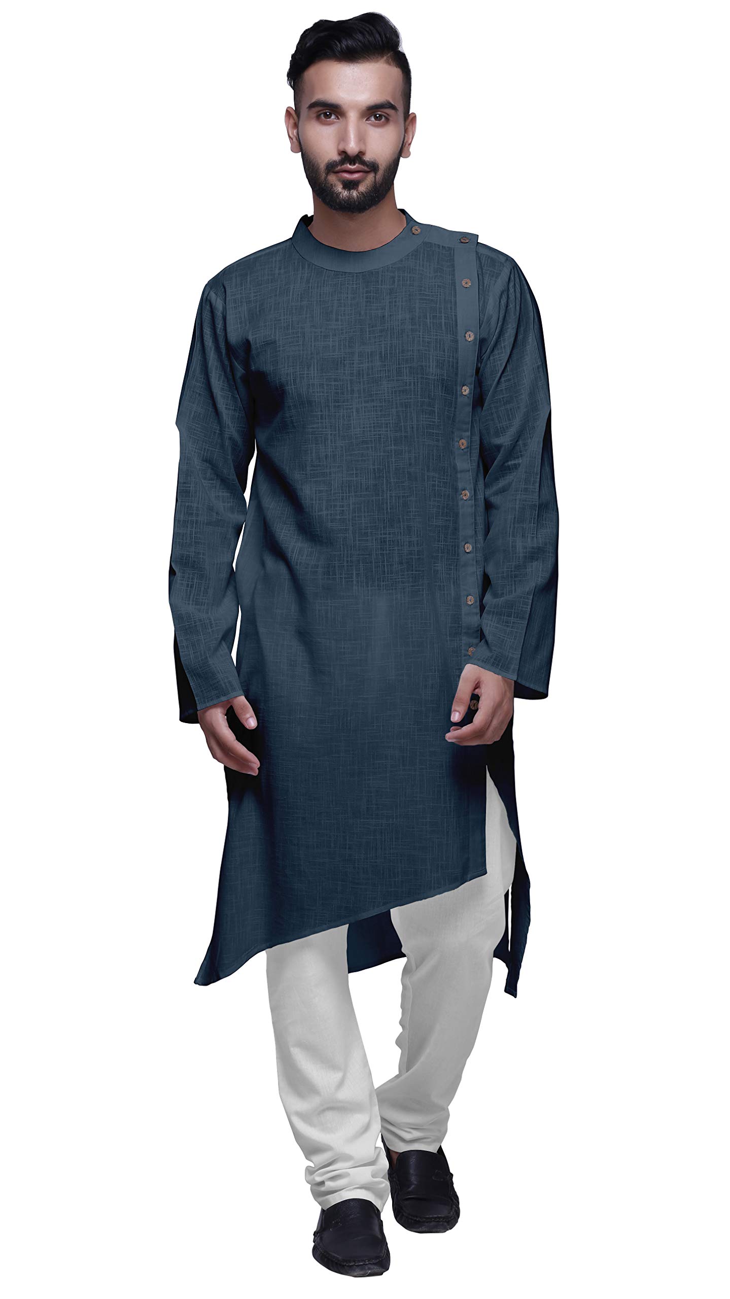 Atasi Men's Long Sleeve Kurta - Solid Satin Slub Kurta Shirt for Casual Wear, Festivals & Weddings