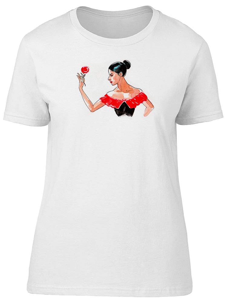 Flamenco Dancer with Red Rose Women's T-Shirt - Stylish Spanish Dance Inspired Top for Casual Wear & Festivals