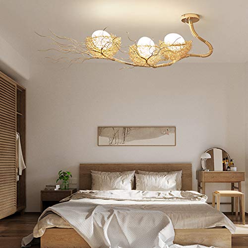 LITFAD Modern 3-Light Egg Chandelier LED Hanging Ceiling Light Fixture with Milk Glass & Metal Nest - Perfect for Living Room, Bedroom, Restaurant, Cafe Lighting Decor | Elegant Dining Room Pendant & Cozy Bedroom Ambience