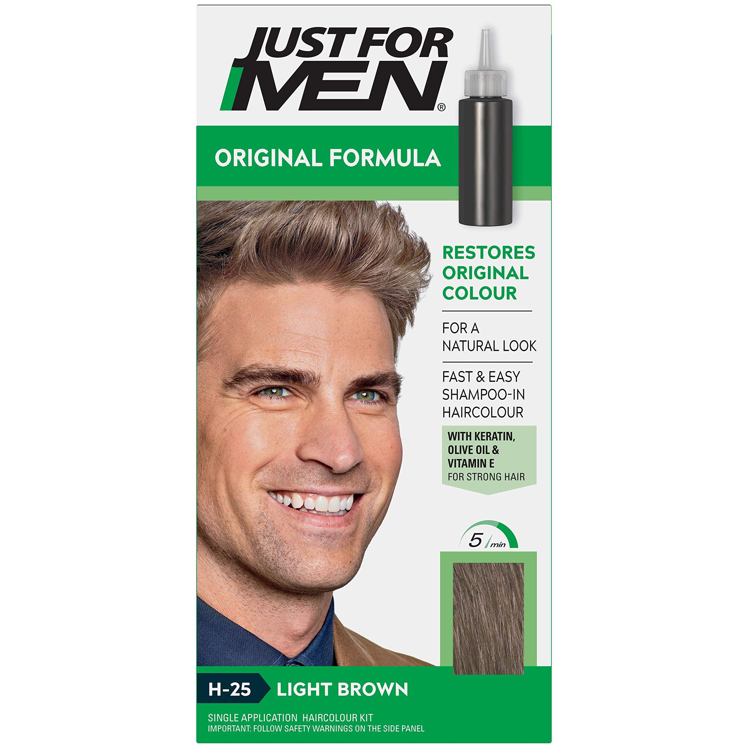 Just For Men H25 Light Brown Toning Shampoo for Gray Hair - Natural-Looking Color & Care - Perfect for Home Use & Touch-Ups