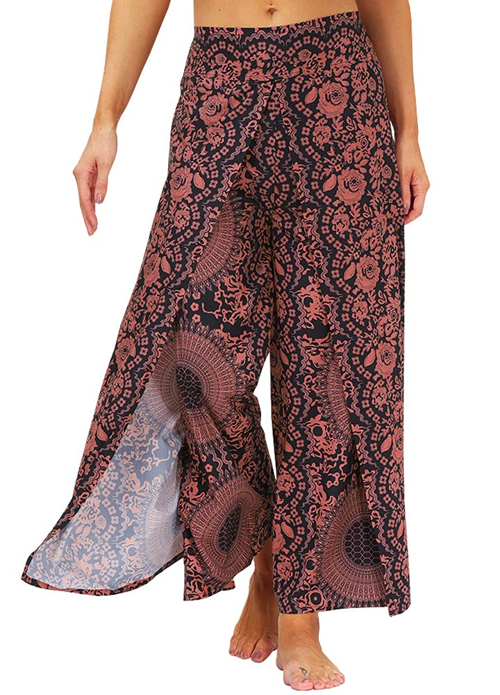 Boho Wide Leg Palazzo Pants for Women - Flowy Hippie Pants with Side Slits | Comfortable & Stylish Lounge Pants for Yoga, Beach, and Casual Wear