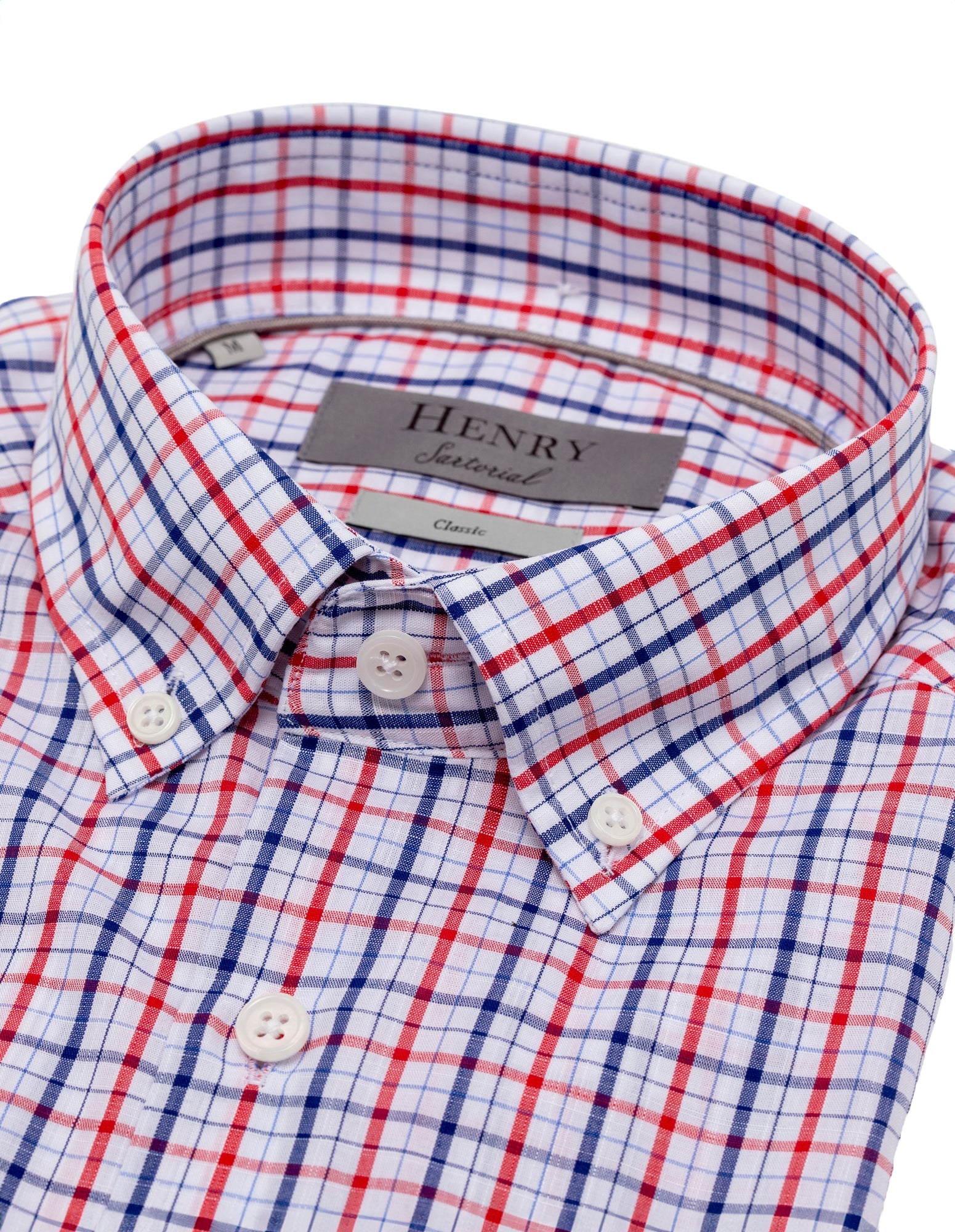 Henry Sartorial Casual Check Shirt for Men - White/Navy/Red Plaid Button Down Shirt | Office, Weekend & Outdoor Wear
