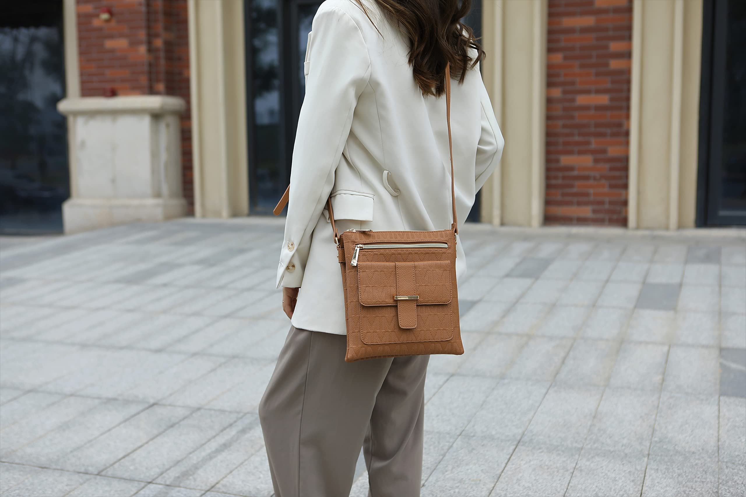 MKF Women's Crossbody Bag - PU Leather Messenger Purse with Triple Compartment & Adjustable Shoulder Strap - Perfect for Work, Travel and Everyday Use