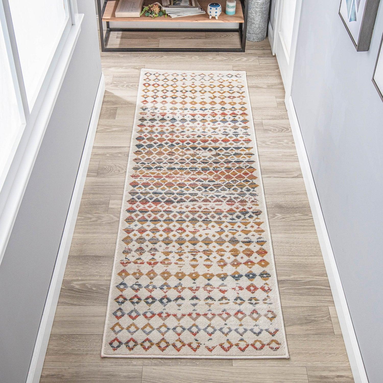 Numair Abstract Geometric Diamonds Indoor Area Rug - Non-Slip Modern Runner for Living Room, Bedroom & Office Decor