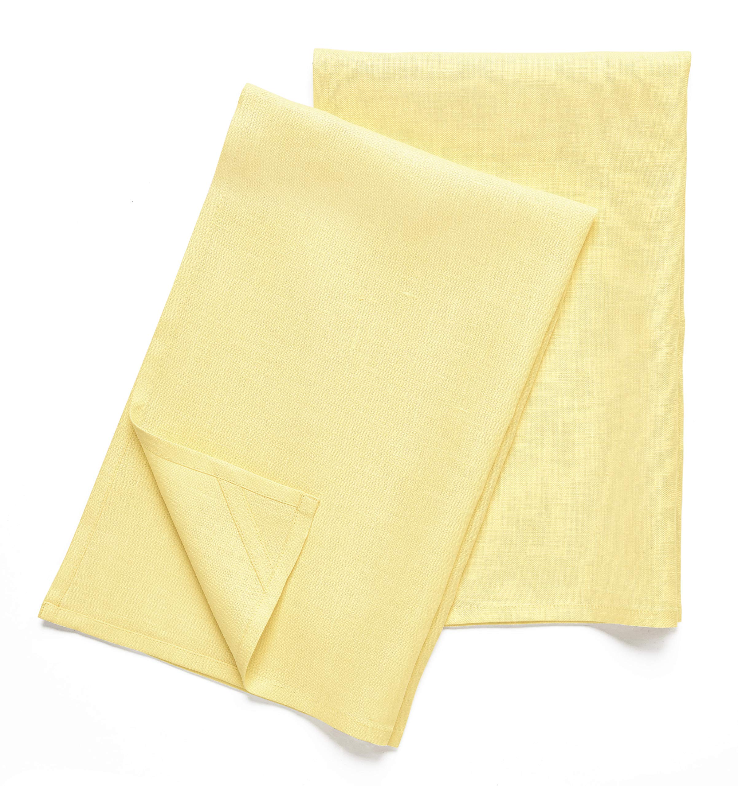 Premium 100% Pure Linen Kitchen Towels Set of 2 - Soft & Absorbent Yellow Dish Towels 17x26 Inch - Handcrafted European Flax for Cooking, Baking & Tea Time - Machine Washable & Durable