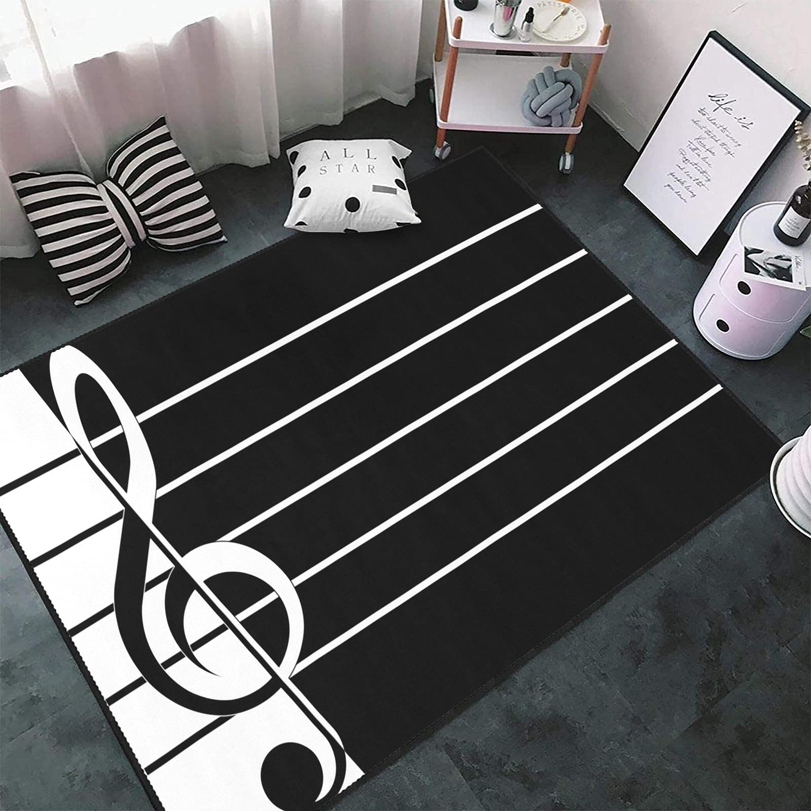 Premium Treble Clef Music Note Non-Slip Area Rug - 5.2'x7.5' Soft Floor Mat for Bedroom, Living Room & Home Decor - Perfect for Music Lovers, Studios & Cozy Spaces