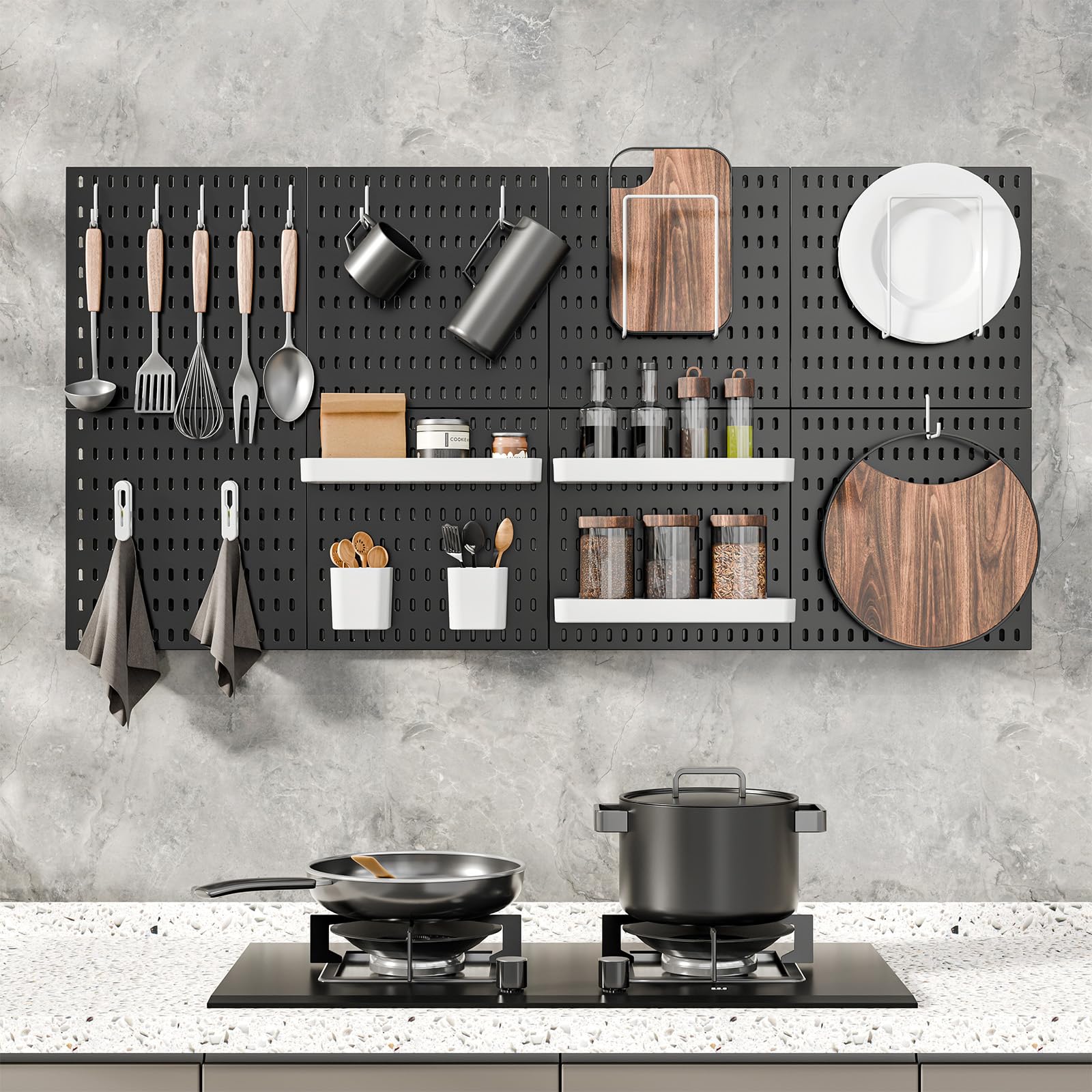 MULSAME Pegboard Combination Kit - 4 Wall Mounted Pegboards & 14 Accessories for Home, Garage, and Office Organization - Black 22