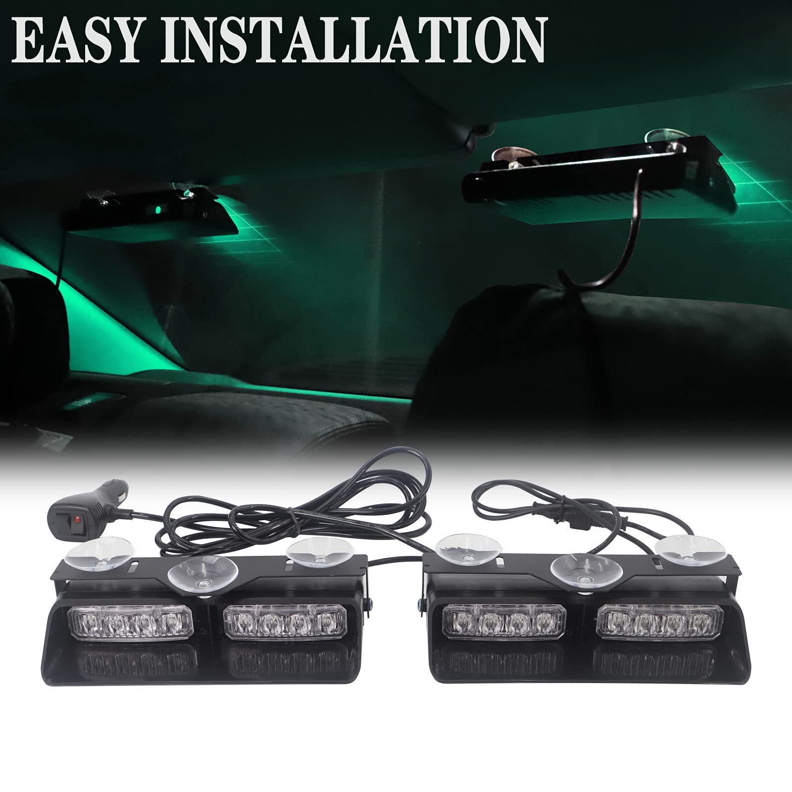 XRIDONSEN 2 in 1 Green Emergency Strobe Light - 16 LED Dash Warning Light with Suction Cups for Police, Volunteer, Trucks & Vehicles (7.16 Inch) - Interior Windshield Safety Flashing Light for Law Enforcement & Roadside Emergencies
