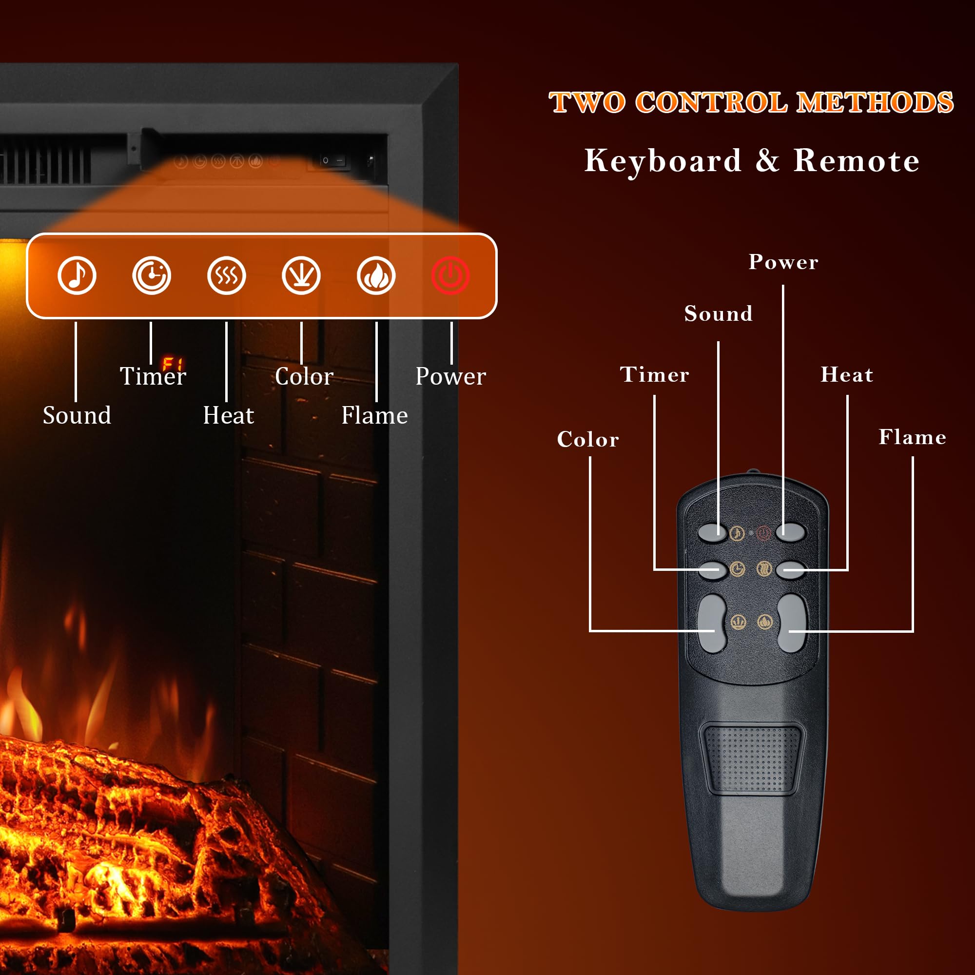 50 Inch Electric Fireplace with Remote Control - Realistic Log & Crackling Sound - 750W/1500W Wall Mounted Heater with Overheat Protection & Timer - Perfect for Living Room, Bedroom, and Office Warming