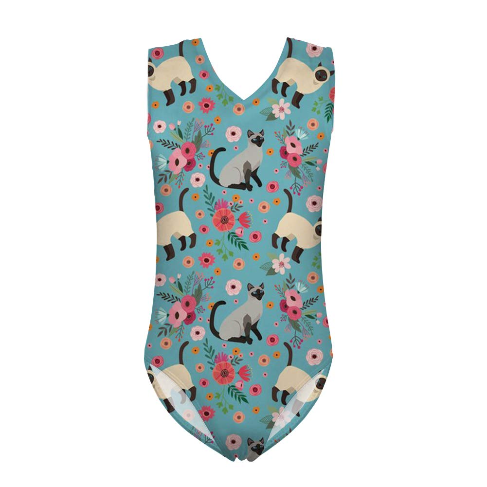 Floral Girls One Piece Swimsuit - Cute Kitty Print for Beach Fun