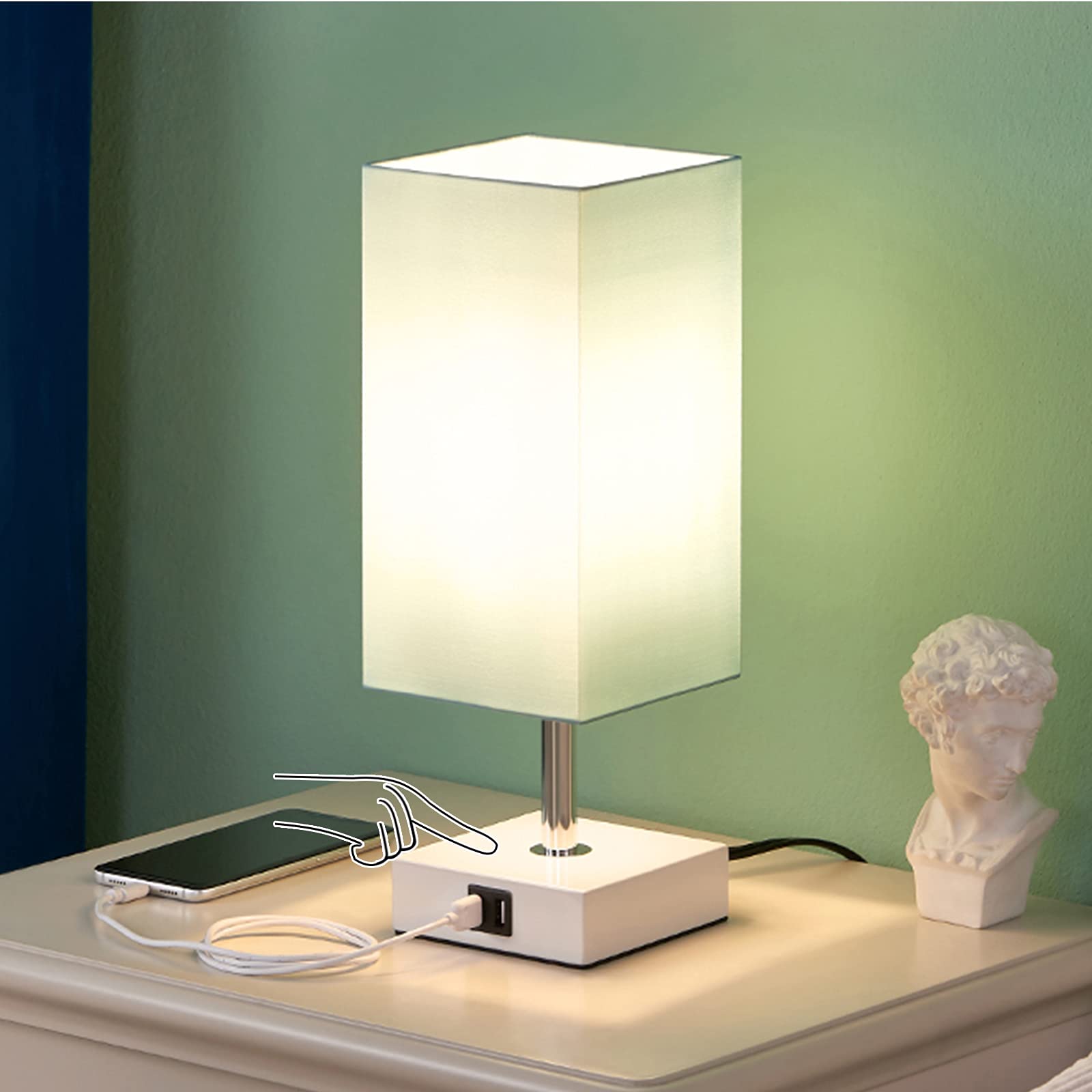 Aooshine Modern Teal Aqua Touch Bedside Lamp with 2 USB Quick Charging Ports - 3-Way Dimmable Nightstand Lamp for Living Room, Bedroom & Lounge (LED Bulb Included) | Perfect for Reading, Charging Devices & Creating Cozy Ambiance