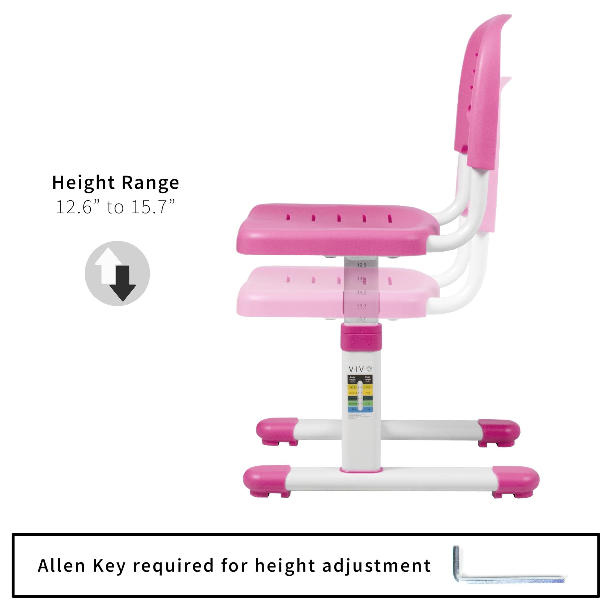 VIVO Height Adjustable Kids Desk Chair - Ergonomic Children's Study Chair with Back Support, Pink (DESK-V201P-CH) - Perfect for Homeschooling, Online Learning & Playroom Activities