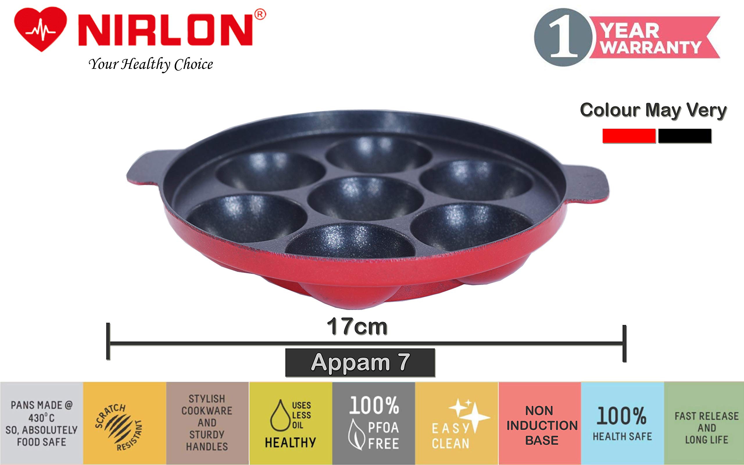 NIRLON Aluminum Non-Stick 7-Cavity Appam Pan | Paniyaram Maker | Traditional Indian Pancake Pan | Dosa Batter Cookware | Perfect for Appam, Paniyaram, Paddu & Ponganal | Ideal for Home Cooking & Indian Breakfast Preparation