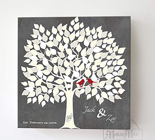 Personalized Wedding Tree Guest Book - Unique & Memorable Alternative for 100-150 Signatures - Gray Canvas Wall Decor - 20x20 Inches - Perfect Bridal Shower Gift for Wedding, Anniversary & Home Decoration