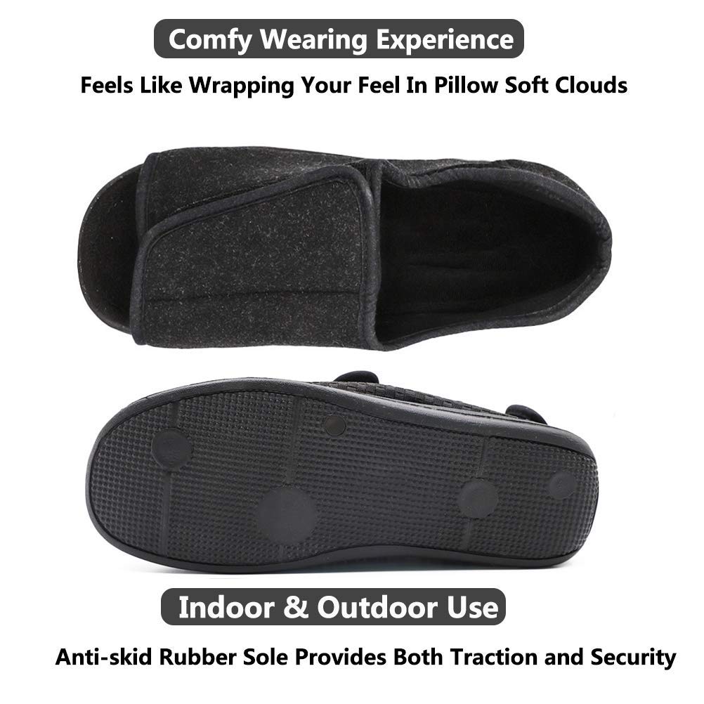 **Men's Open Toe Diabetic Slippers - Adjustable Orthopedic Wide Width Walking Shoes for Arthritis, Edema & Swollen Feet - Comfortable Recovery Footwear for Elderly Men - Ideal for Home, Hospital & Daily Use**