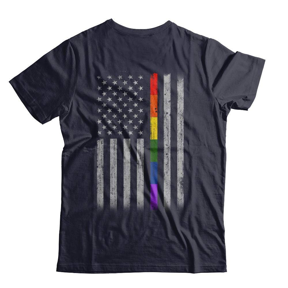 Rainbow LGBT Pride T-Shirt - Premium Short Sleeve Gay Lesbian American Flag Shirt for Pride Parades, LGBTQ+ Events & Ally Support