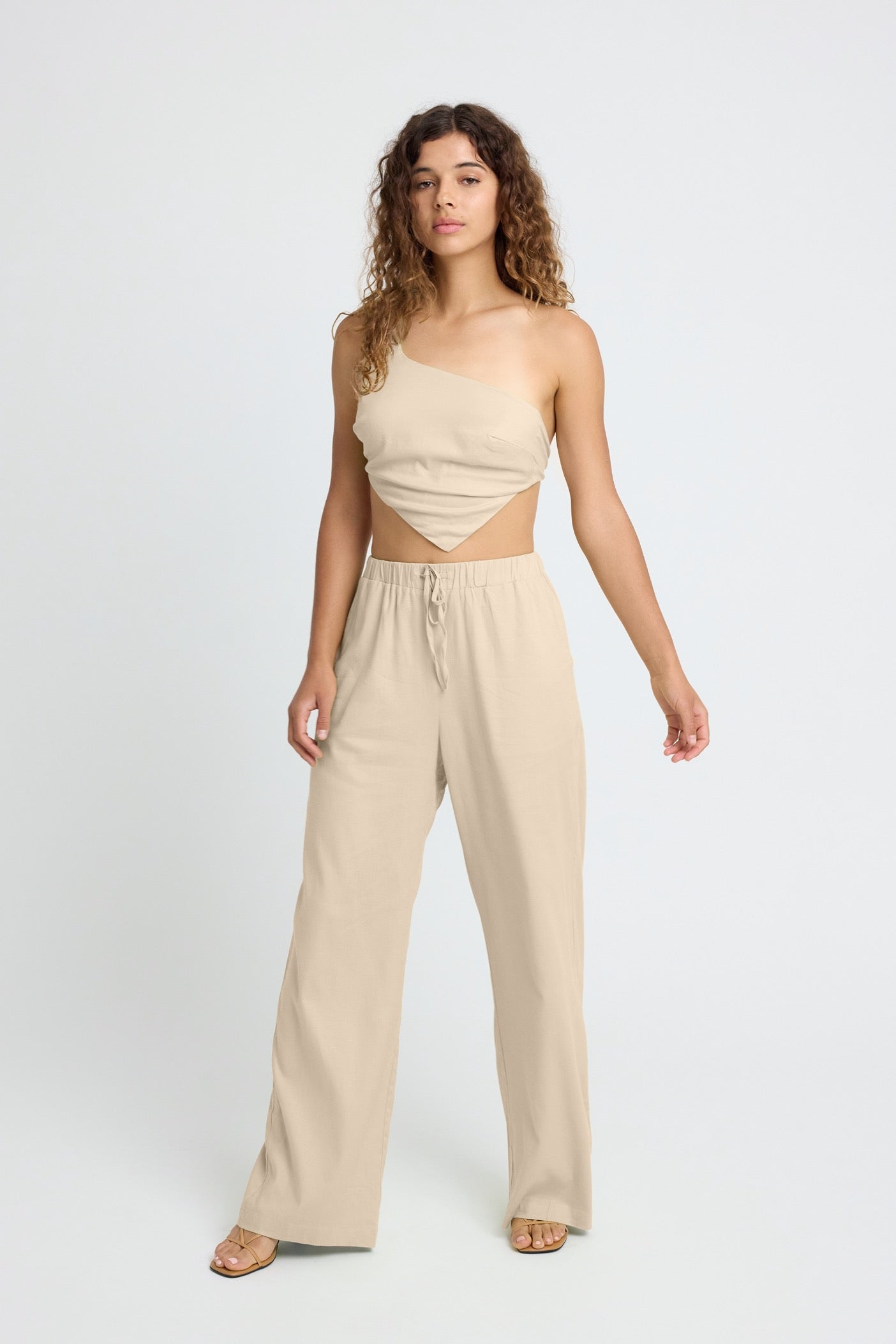 Briar Linen Wide Leg Pants for Women - Comfortable Coconut Color High Waisted Linen Trousers - Perfect for Summer, Beach Vacation and Casual Outings