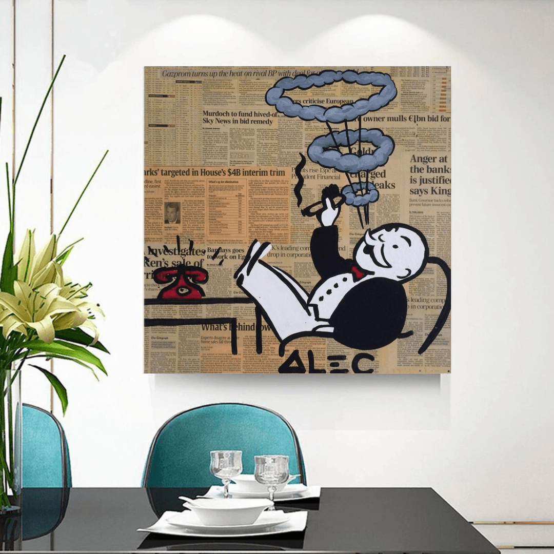 Alec Monopoly Smoking Cigar Canvas Wall Art - Modern Pop Art Home Decor for Living Room, Bedroom & Office