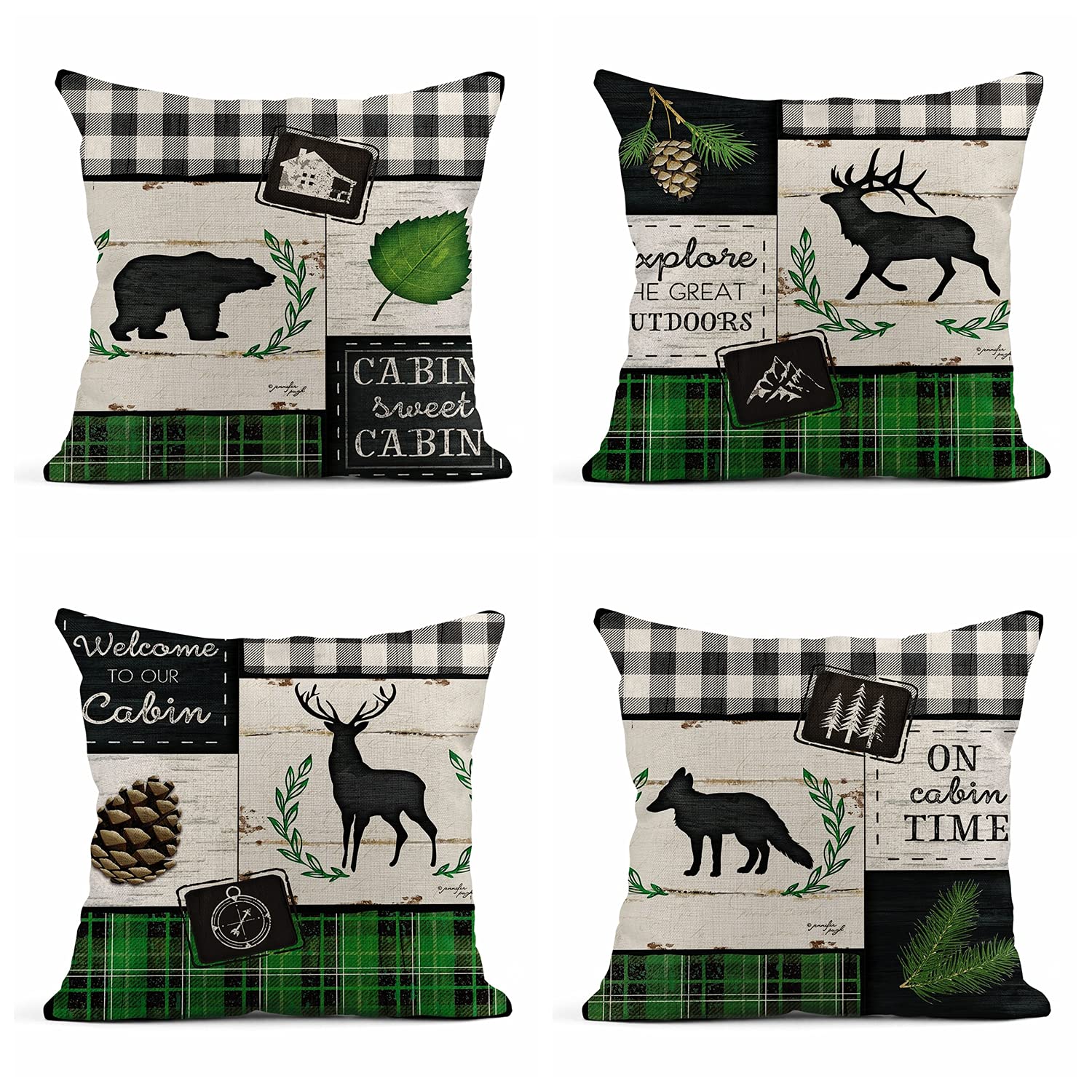 Set of 4 Linen Throw Pillow Covers 18x18 Inch - Farmhouse Home Decor Square Cushion Covers for Sofa, Bed, Couch - Perfect for Living Room, Cabin & Cozy Home Styling