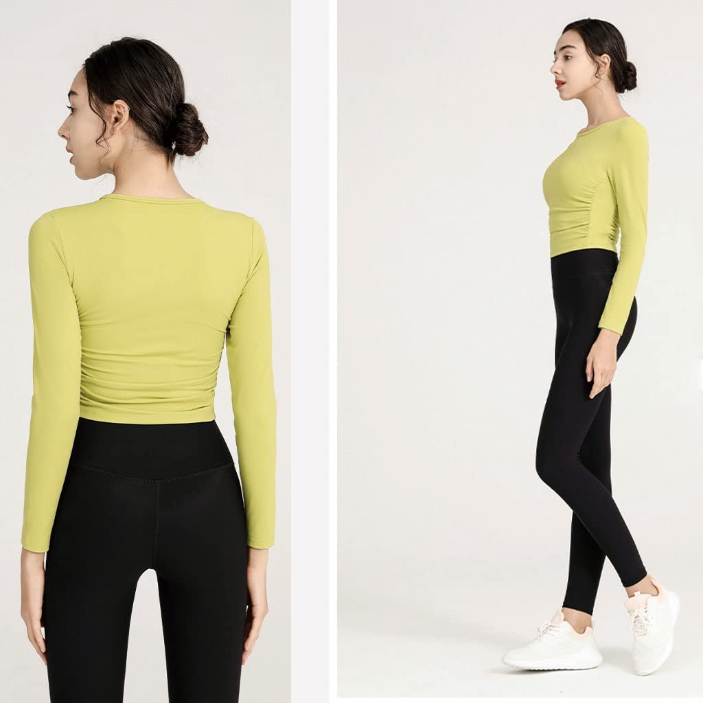 HSQMA Women's Long Sleeve Workout Shirts - Breathable Yoga Tops for Gym, Running & Fitness - Moisture Wicking Athletic Tee for Women (Yellow, Size L) | Perfect for Yoga, Pilates & Outdoor Activities