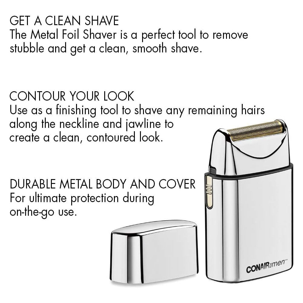 CONAIR SHV10BSC Professional Barber Shop Pro Series Metal Foil Shaver for Men - Electric Razor for Close Shaving & Grooming at Home or Travel