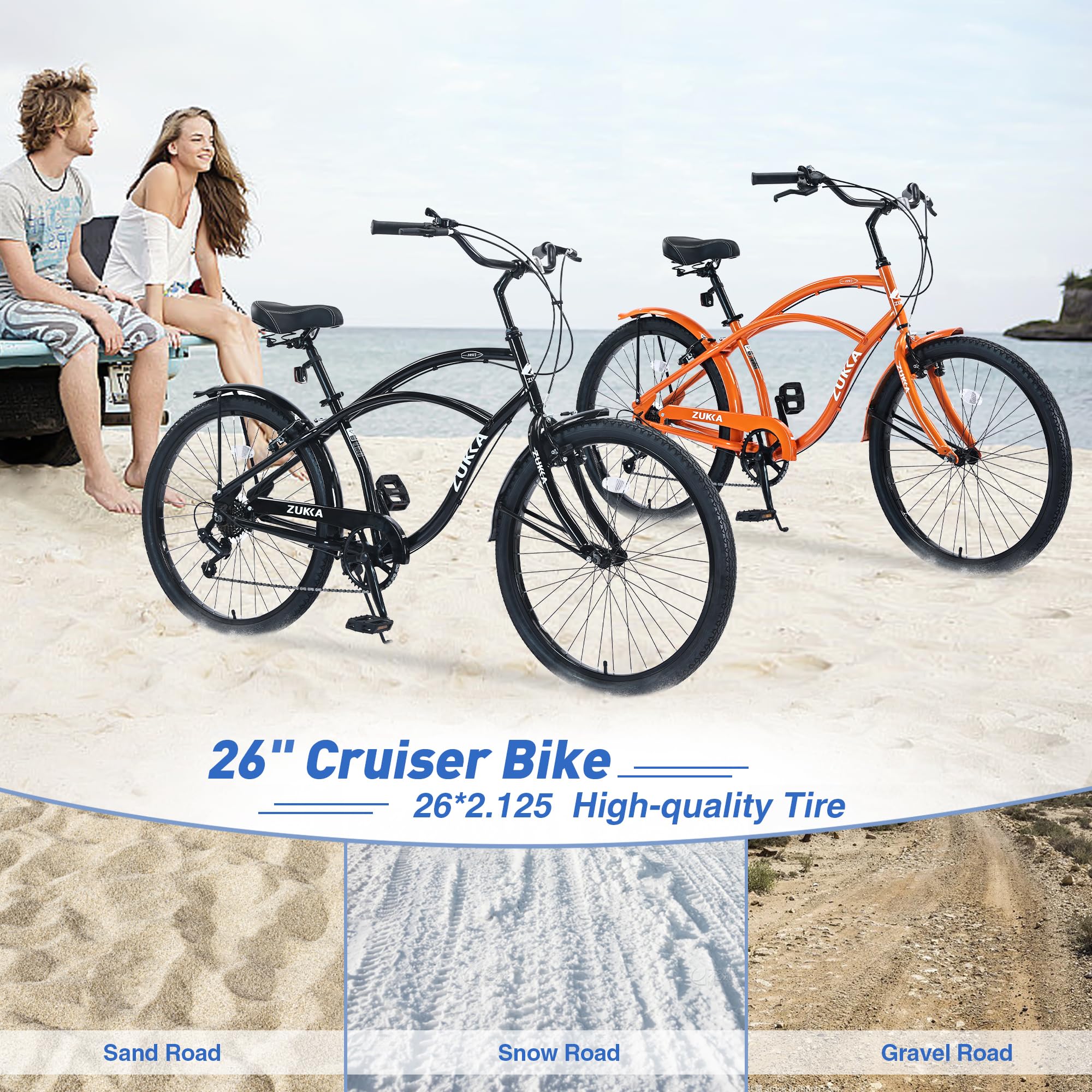 26 Inch Beach Cruiser Bike for Women, Men & Seniors - 7-Speed Hybrid Commuter Bike with Steel Frame - Perfect for City Rides & Beach Cruising - Available in 7 Colors