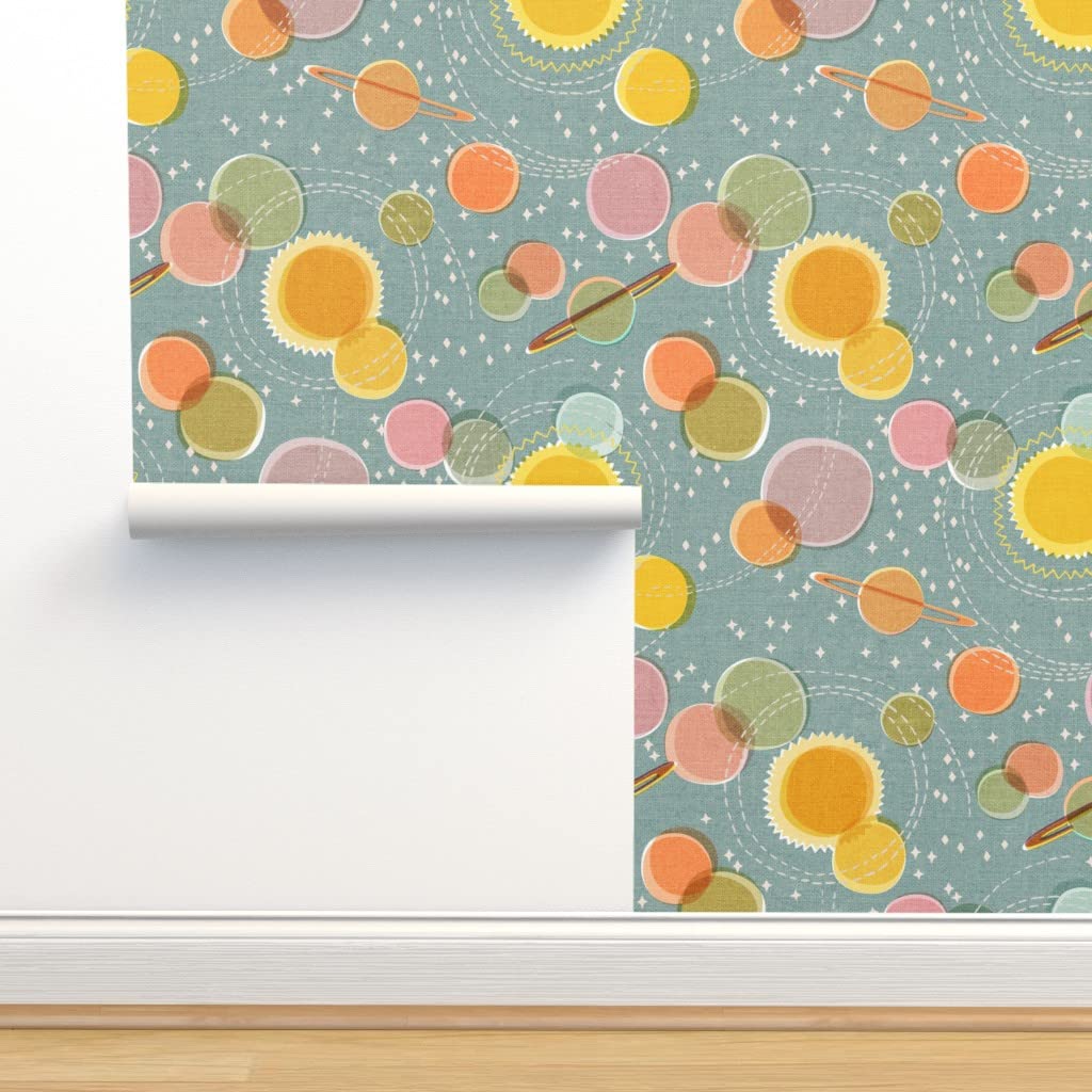 Premium Commercial Grade Wallpaper 27ft x 2ft - Solar System Planets, Pastel Stars & Retro Space Design for Kids Room, Nursery, Science Classroom & Modern Home Decor