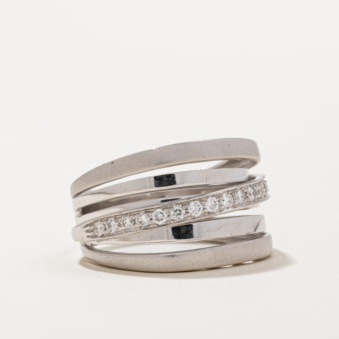 Italian Diamond Row Layered Ring | 0.36ctw Diamond Wedding Band | Size 9.25 | Elegant Stackable Ring for Anniversary, Engagement & Everyday Wear