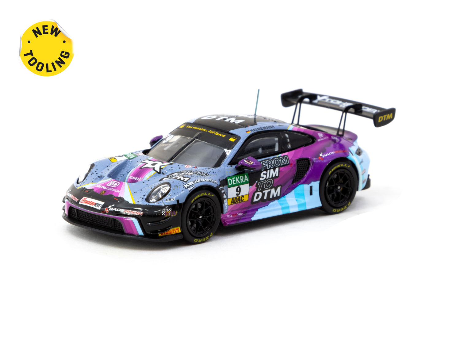 Tarmac Works 1/64 Scale Porsche 911 GT3 R DTM 2023 #9 Diecast Model Car - Collectible Miniature for Racing Enthusiasts & Display Showcase