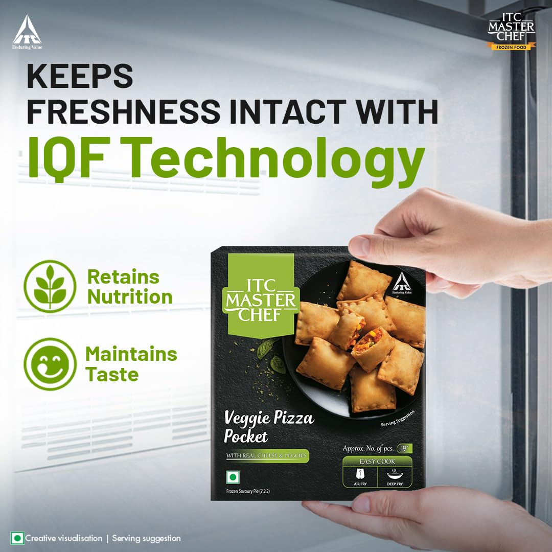 ITC MASTER CHEF Veggie Pizza Pocket - Frozen Ready-to-Cook Snack (340g) | Quick Meal Solution for Busy Weekdays, After-School Snacks & Party Appetizers