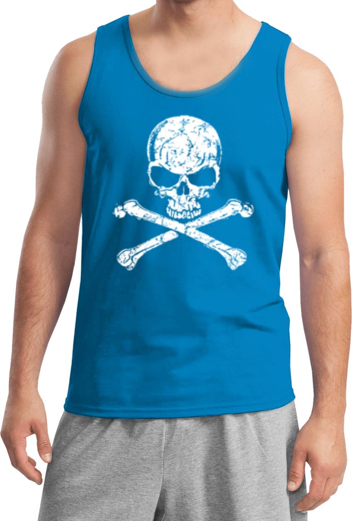 Men's Distressed Skull Graphic White Tank Top - Cool Gothic Streetwear Muscle Shirt for Summer, Gym, Concerts & Casual Outfits