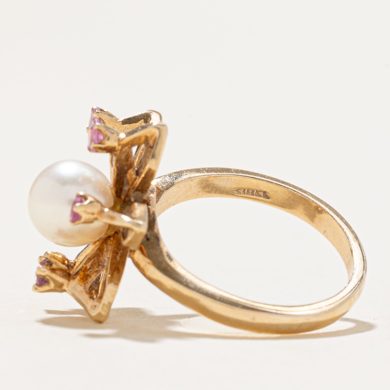 Elegant Synthetic Sapphire & Pearl Cocktail Ring - 0.24ctw, Size 5 | Perfect for Evening Parties, Weddings & Special Occasions