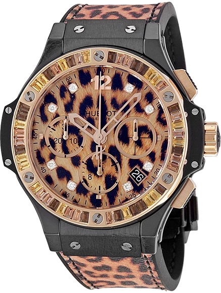 Hublot Big Bang Leopard Chronograph Watch - Black Ceramic & 18K Rose Gold Case with Andalusite Accents - Luxury Unisex Timepiece for Men & Women - Perfect for Gifts, Special Occasions & Fashion Statements