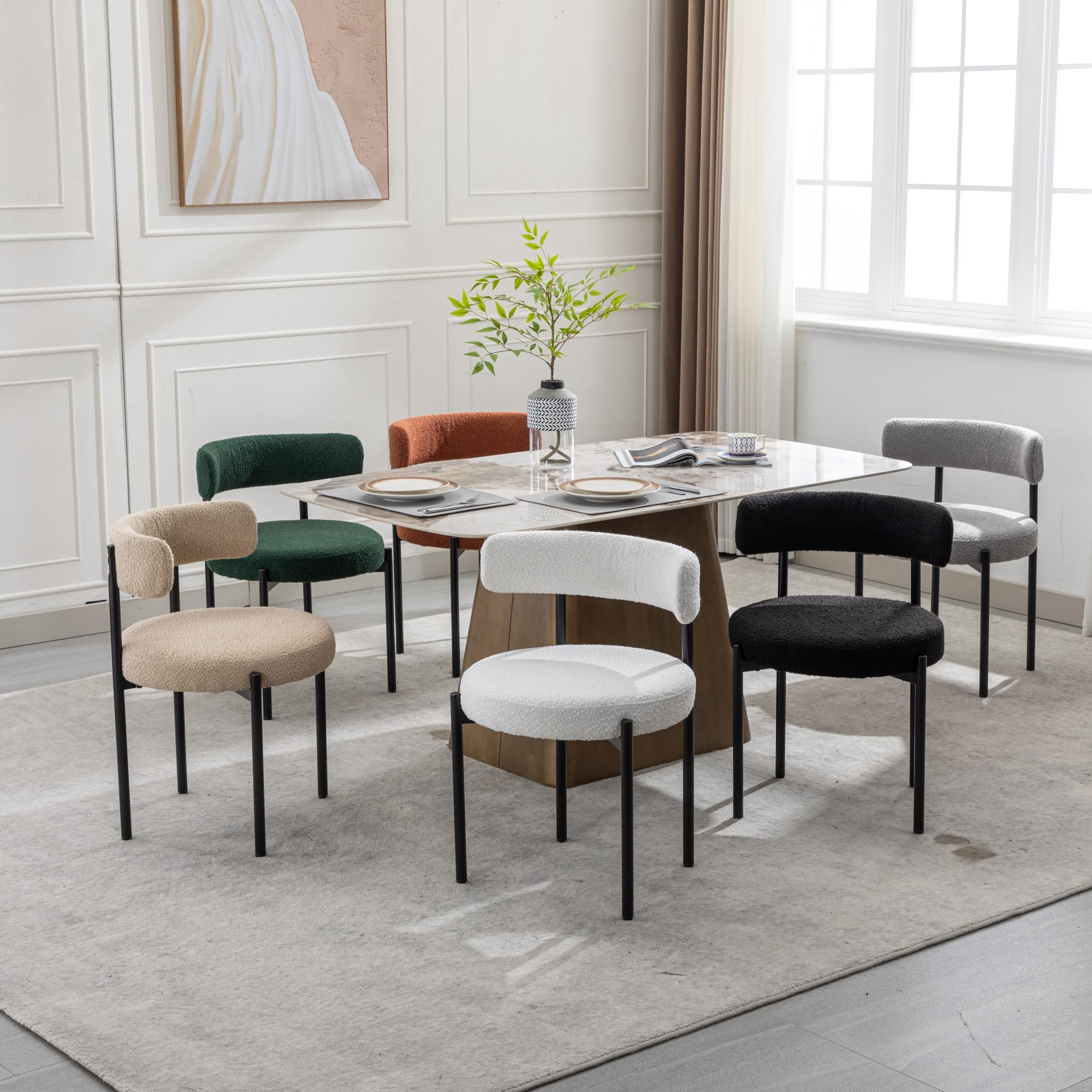 Rust Dining Chairs Set of 4 - Mid-Century Modern Upholstered Boucle Kitchen & Dining Room Chairs with Black Metal Legs - Perfect for Farmhouse, Contemporary & Small Space Dining Areas